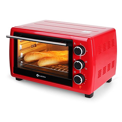 Klarstein Omnichef 20 | Mini Backofen / Mini Ofen / Pizzaofen / Tischbackofen / Hähnchengrill / Grillofen aus Edelstahlgehäuse |ideal für kleine Haushalte, Ferienwohnungen oder Gartenlauben | mit Umluft- und Drehspießfunktion | 1380 Watt Leistung | 21 Liter Garraum | inkl. Grillrost, Hähnchenspieß und Backblech | Farbe: Rot - 6