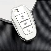 AutoHan Keys L&uuml;x Peugeot Anahtar Kılıfı, Beyaz G&uuml;m&uuml;ş Silver, Nano Kaplama, 208 308 508 2008 3008 5008 Rifter Modelleri i&ccedil;in, 