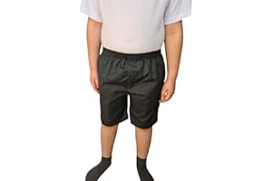 L S U Boys Kids Full Elasticated Pull-UP-Shorts Summer School Uniform Grey/Black (NO Zip/Clip)