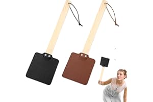 Riisoyu 2 Stück Fliegenklatsche Leder, Fliegenklatsche mit Langem Holzstiel Langlebig Fliegenklatsche extra stark Insekten Schläger Wespenklatsche effizientes Fangen für Drinnen Draußen Fliegen