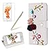 Produktbild Girlyard für iPhone 5S Diamant Lederhülle, Bling Glitzer DIY Crystal Schutzhülle Luxus Premium PU Flip Case mit Standfunktion Kartenfach Magnetverschluss Etui für iPhone 5 5S SE - Blumen Strass
