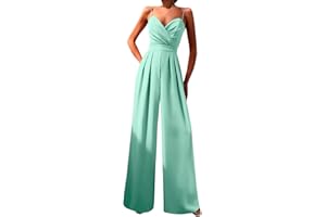 DAaomi Combinaison Femme Chic Pour Soirée Couleur Unie Playsuit Sexy Femme Col E V Manches Courtes/Sans Manches Mode Décontractée Rompers Jumpsuit Taille Haute Pantalon Jambes Larges