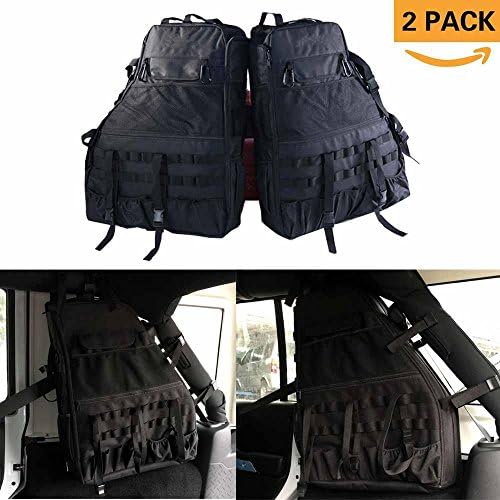 Jeep Wrangler 2Pcs Bar Storage Bag for 1986~2018 JK/TJ 2Door 4Door with Multi-Pockets &amp; Organizers &amp;Cargo Bag Saddlebag Tool Kits Bottle Drink Phone Tissue Gadget Holder (Rolling Bar Storage Bag)