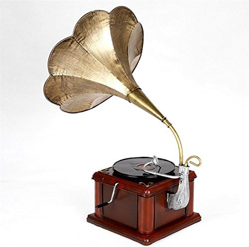 KesiErte Creative Old Fashion Vintage Retro Grocery Handicrafts Tin Antique The phonograph Model For Home Window Decor , L