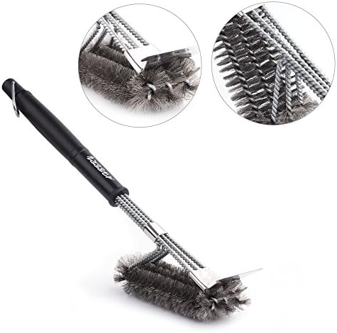 Grill Brush with Scraper , BBQ Cleaning Brush for Grill , 18" 3 in 1 Stainless Steel 360° Wire Bristles Long Handle Cleaner For Cooking Grates, Racks & Burner