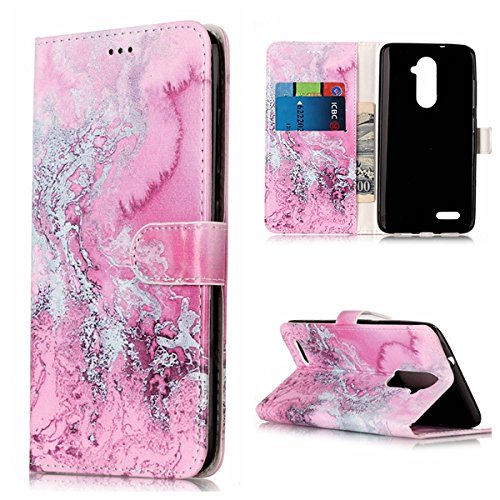 Preisvergleich Produktbild Lonchee Schutzhülle / Cover / Handyhülle / Ledertasche / Brieftasche Etui für ZTE ZTE981 Marmormuster Gemalte Muster Design Folio PU Leder Tasche Case Hülle im BookStyle mit PU Leder Hülle Wallet Case – Rosa Meerwasser