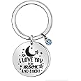 Suithink I Love You to The Moon and Back Keychain Stainless Steel 30mm Keyring Accessories Sky Blue Water Drill for Lovers Birthday Anniversary Mother's Day Gifts