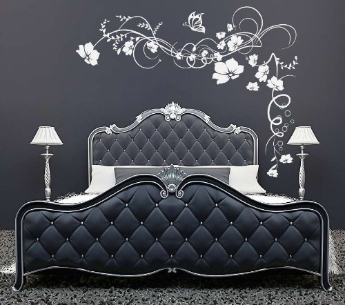 FARFALLA FIORE VITE floreale adesivi artistici da parete decalcomania GRAFICO DECORAZIONE - Bianco Opaco, Grande