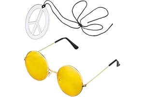 Beelittle Hippie Costume Accessoires pour hommes et femmes - Rétro Hippie Style Cercle Années 60 Lunettes Signe Collier