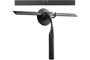 GlobaLink Shower Squeegee, 10 inches Stainless Steel Shower Scrapers with Hanging Suction Hook All-Purpose Bathroom Window Wiper With Replacement Silicone Blade for Shower Door, Mirror-Black