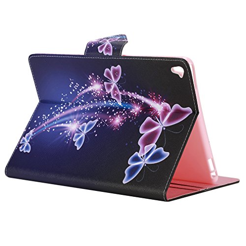 SZHTSWU® Schutzhülle für iPad Pro (9,7 Zoll), Slim Fit Folio Case Zeichnung Drücken Bunte Muster PU Leder Tasche mit Weich TPU Silikon Innere Tablette Hülle Kunstleder Tasche Wallet Etui Lederhülle Schutzhülle Flip Schale Ledertasche mit Kartenfächern und Ständerfunktion für Apple iPad Pro (9,7 Zoll), Schmetterling - 4