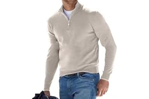 BAWUTZ Pull Basique zippé en Cachemire pour Homme, Polo Classique, Pull col v pour Homme, Manches Longues, Toucher Doux, Quart de Zip