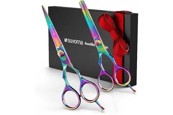 Suvorna Lot de 2 ciseaux de coiffure professionnels de 14 cm avec ciseaux à effiler pour coiffeurs, droitiers, ciseaux de coiffure professionnels, ciseaux de coiffure