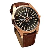 good01 Exquisite Herren-Armbanduhr, Analog, rundes Zifferblatt, Sonnen-Mond-Muster, weiches Band Quarz-Armbanduhr, Schwarz/Braun
