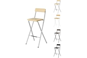 Jardin202 - Taburete Plegable Alto de Metal Extra Grueso con Reposapies para Cocinas y Bar | Silla con Respaldo Resistente | Unidad (Plata/Haya)
