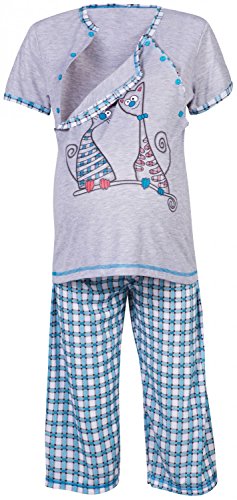 Happy Mama. Women's Maternity Nursing Breastfeeding Pyjamas Nightwear. 220p (Turquoise, UK 16)