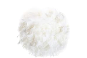 Contemporary and Unique Large White Real Feather Decorated Pendant Light Shade - 40cm Diameter & 40watt Maximum - Beautiful Statement Piece by Happy Homewares