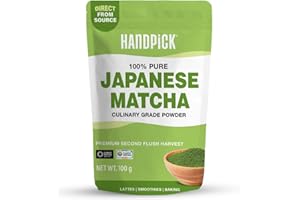 HANDPICK, Poudre de Matcha (100g, 100+ Tasses) – Authentique Poudre de Thé Vert Matcha Japonais – Directement de Shizuoka, Japon – Matcha pour Lattés, Smoothies