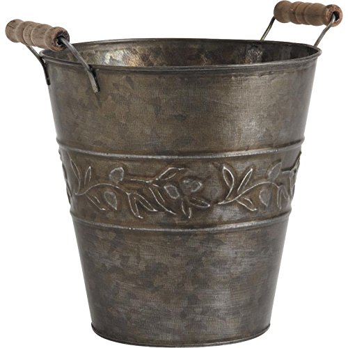 Blumentopf Übertopf aus Zink / Durchmesser 18 cm-20 cm / Motiv Olivenzweig