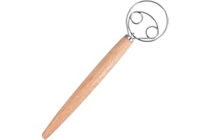 ONPERPOE Danish Dough Whisk, 13Inch Dough Whisk Bread Making Tools Kitchen Accessories Stainless Steel Hand Bread Dough Mixer with Wooden Handle for Pastry, Baking Cake, Dessert, Sourdough, Pizza
