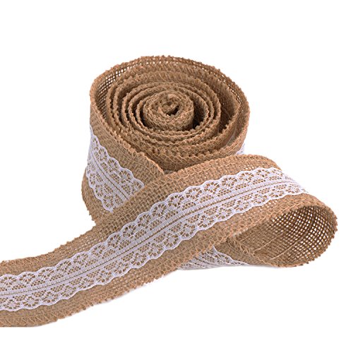 eBoot 3 Stück Natürlich Leinen Band mit Weiß Spitze für DIY Handgemacht Hochzeit Handwerk Spitze Leinen, 78,7 Zoll pro Stück - 6