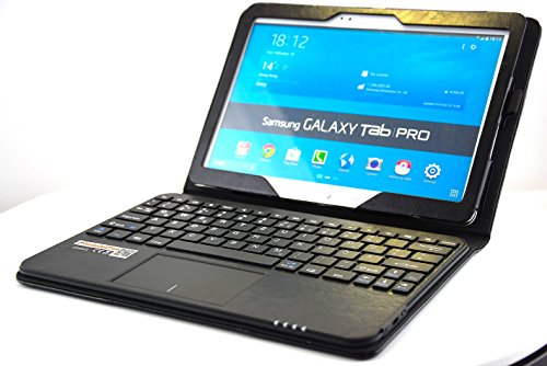 SonnyGoldTech - Samsung Galaxy TabPRO 10.1 Tasche mit Bluetooth Tastatur und integriertem Touchpad | Touchpad unterstützt Scroll-Funktion | Galaxy Tab Pro 10.1 Tastatur Hülle mit integriertem Touchpad für Samsung Galaxy Tab Pro 10.1 LTE SM-T525, Galaxy Tab Pro 10.1 WiFi SM-T520 | Layout Deutsch | Schwarz