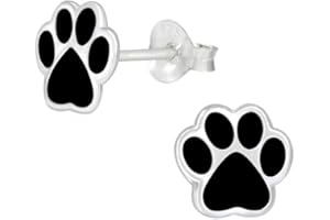 Laimons Orecchini da bambina a forma di zampa di cane, 10 mm, in argento sterling 925, colore: nero lucido