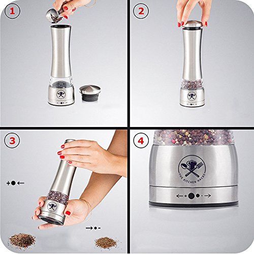 Pfeffermühle bzw. Salzmühle aus Edelstahl (einzeln) mit einstellbarem robusten Keramikmahlwerk für lang andauernde Freude. Das Original von TheKitchenHack - 7