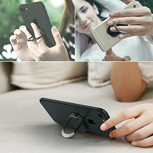 aceyoon Finger Ring Phone Holder Case for iPhone 7 Black 2 Pack Attachable Cell Phone Stand Grip 360 Degree Rotating Kickstand Universal Smartphone Holder Mount Metal for iPhone x 8 7 7 Plus 6 Samsung HTC
