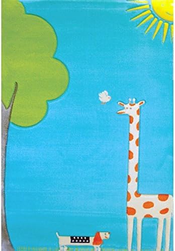 Little Helper 3D Childrens Play Rug in Cute Giraffe Design, Turquoise (100 x 150cm)