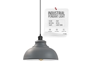 LEDSone Kopuła wisząca w stylu vintage, przemysłowa, wisząca lampa wisząca, oświetlenie sufitowe do jadalni, baru, klubów i restauracji (szara, bez żarówki)