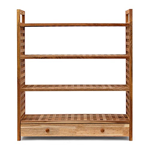 Relaxdays Schuhregal Walnuss H x B x T: 81 x 70 x 27 cm Schuhablage mit Schublade 4 Böden für je 3 Paar Schuhe Holz Schuhschrank mit Griffen zum Tragen und Schubfach zum Ausziehen, geölt, natur - 5