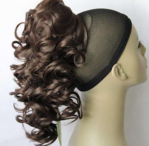 New Curly Stylish Synthetic Claw Clip Ponytail Hair Piece up do Clip in bun medium length 12" Hairpieces Blonde Dark Light Black brown wedding 150g (Medium Brown #6)