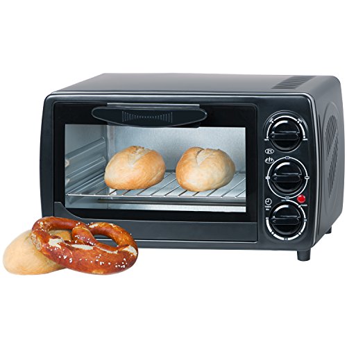 Minibackofen 12 Liter mit Unterhitze, Oberhitze, 1000 Watt bis 250 Grad, 60 Minuten Timer, 3 Einschubhoehen / Doppelverglaste Tuer mit Gummidichtung, Mini Ofen - 2