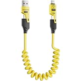 4in1 Spiral Şarj Kablosu 65W Hızlı Şarj - USB-A Type-C Lightning &Ccedil;oklu Kablo - Esnek Yay Tasarım - Premium Kalite &Ccedil;ok Fonksiy