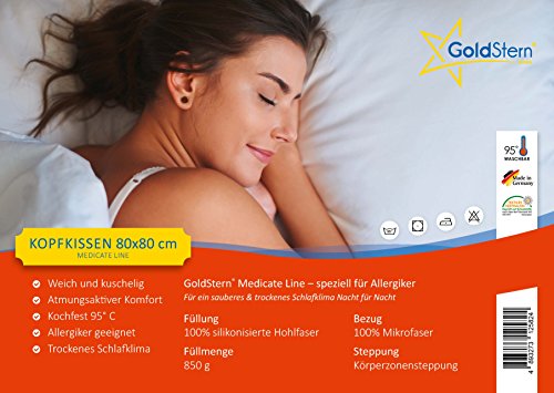 GOLD STERN Medicate Allergiker Kopfkissen 80×80 cm, atmungsaktives Kissen waschbar 95 Grad kochfest, mit Reissverschluss - 4