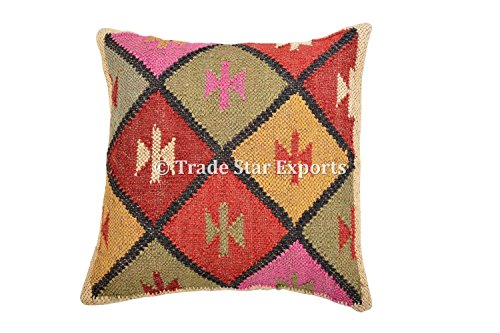 TRADE STAR EXPORTS Hecho a Mano Kilim Almohadas, cojín, 18 x 18, Manta Decorativa Funda de Almohada, Yute cojín al Aire Libre, Floral Funda de Almohada Shams