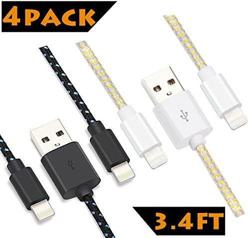 THSpow 4Pcs 3.4Ft/1M Lightning Cable for iPhone Charger Nylon Braided to USB Cable Cord Charger Compatible with iPhone 7 7 Plus 6 6s 6 plus 6s plus, iPhone 5 5s 5c,iPad, iPod and More (3.4FT×4Pack, Multi-coloured)