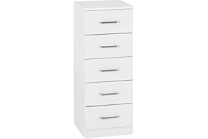 Seconique Dakota 5 Drawer Narrow, Slim Chest in White