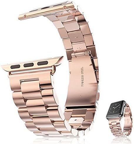 AWStech Apple Watch Strap 42mm, Apple Watch 2 Band, Rosegold Solid Stainless Steel Metal Replacement Watchband, Classical Folding Clasp, Best Welcome Gift