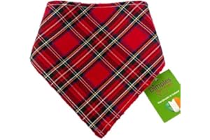 DIMPLES - SEW HAPPY Dimples Bandana pour Chien - Tartan Rouge-Foulard pour Petits Chiens et Chats de Taille Moyenne et Grande - Bandana Chiot à la Main - Cadeau d'anniversaire pour propriétaire de Chien 40cm