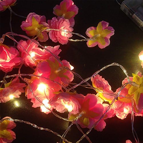 VLENIEN Flower Light String 6.5ft 20LED Pink Little Silk Flower Battery Light String Wedding Party Decorations(Warm White Light)