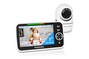 HelloBaby Video baby phone 5 pollici schermo diviso con batteria 26 ore, pan-Tilt-zoom, baby monitor con fotocamera e audio, visione notturna, ECO, audio a 2 vie, 8 ninne, portata 1000 piedi