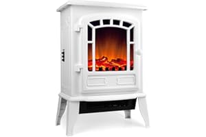 MONZANA DEUBA® Chimenea Eléctrica de Pie Estufa Calefactor Efecto Llama LED Calefacción 2000W Decorativo Blanco