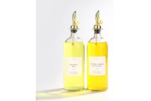 Molimoli Dispenser per Olio Cucina, Versatore Automatico, Bottiglia Sottile in Vetro per Cucina, Brocca per Olio d'Oliva, | Set di 2