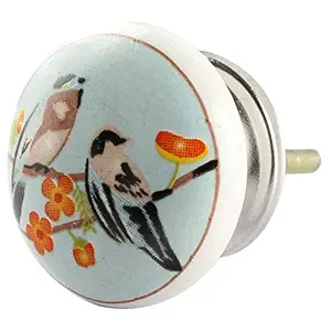 4 Pieces Decorative Knobs | Ceramic Dresser Knobs Girls Room | Multicolor Fancy Drawer Pulls | Bird Flat Furniture Handles for Dresser |3.81 cm Knobs