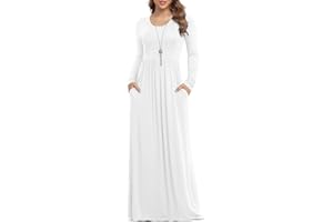 Anelune Dresses for Women Long Sleeve Loose Plain Plus Size Maxi Dresses Casual Long Dresses with Pockets（S-3XL）