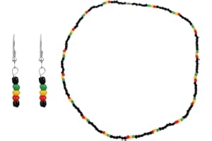 Bohue 2pcs Jamaican Rasta Necklace and Earring Women's African Jewelry Dangle African Earrings Rasta Accessories for Women Men