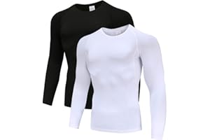 Holure Mens 2 Pack Base Layers Tops, Long Sleeve Gym Running Top Workout Shirts for Men Longsleeve