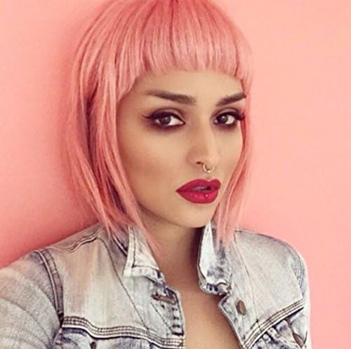 LOAVER Short Hair Bob Wigs Heat Resistant Synthetic Wigs for Women (Pink)
